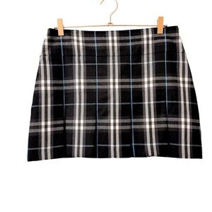 Burberry Black & Blue Nova Check Plaid Pleated Low Rise Mini Skirt Size 8